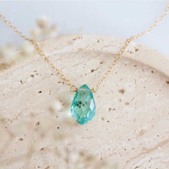 Aquamarine Quartz Tear Drop Necklace - Picture 2 of 5